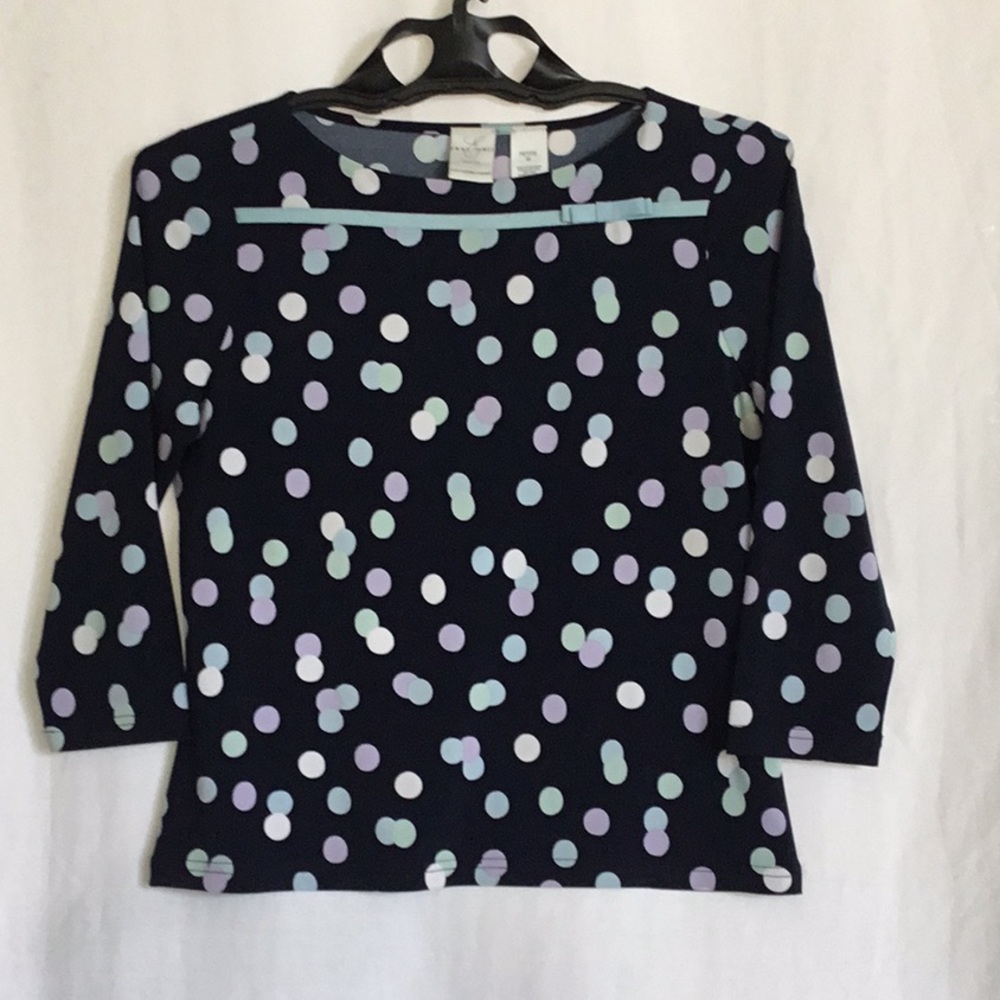 Emma James navy petite shirt with polka dots